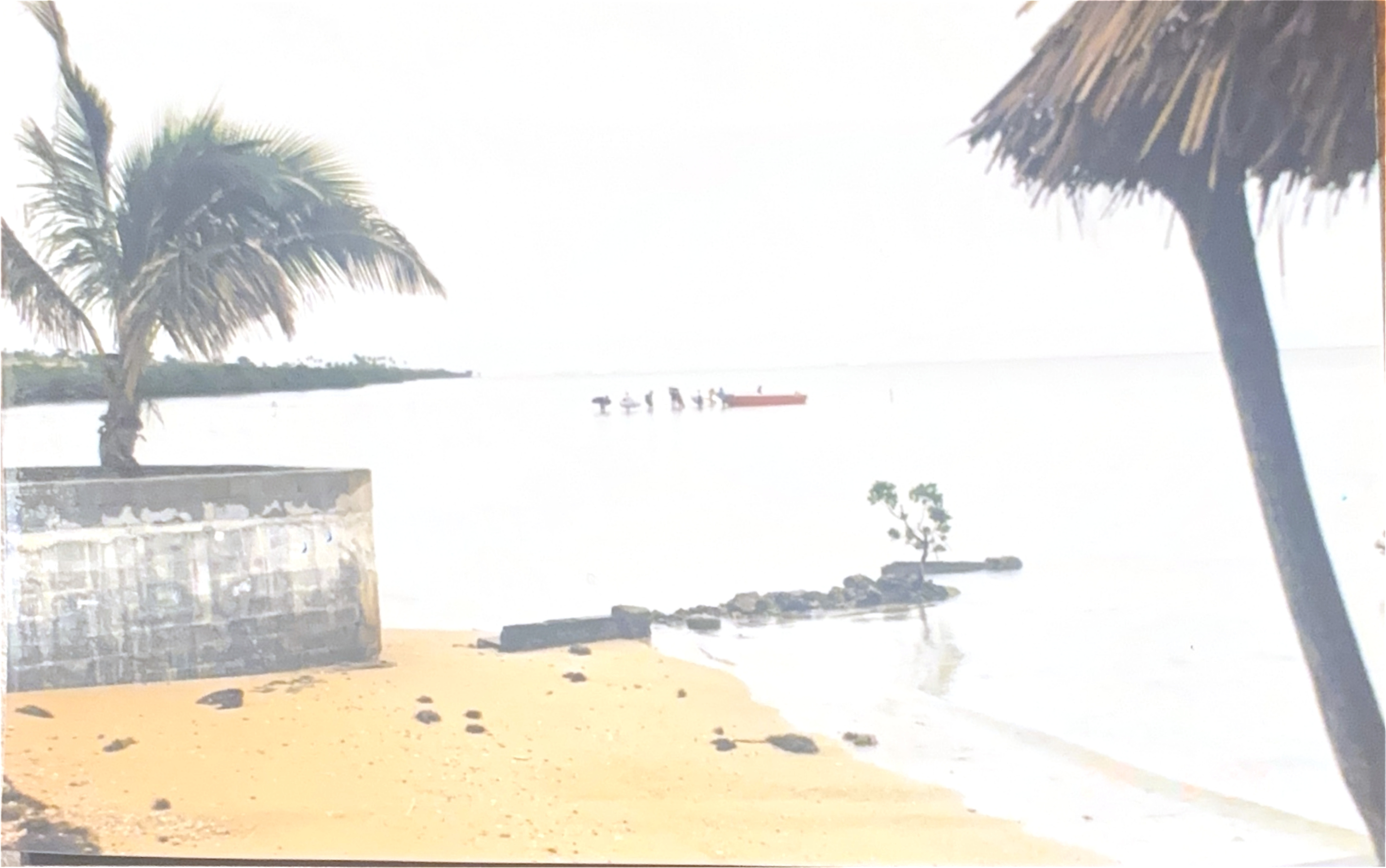 Fiji island beach with thatch hut and calm water